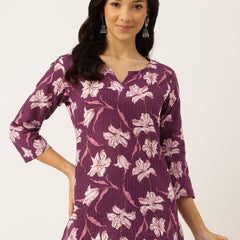 3/4 Sleeve Round Neck Vcut top White Colour