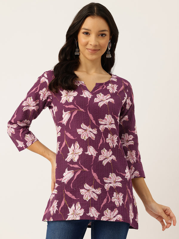 3/4 Sleeve Round Neck Vcut top White Colour