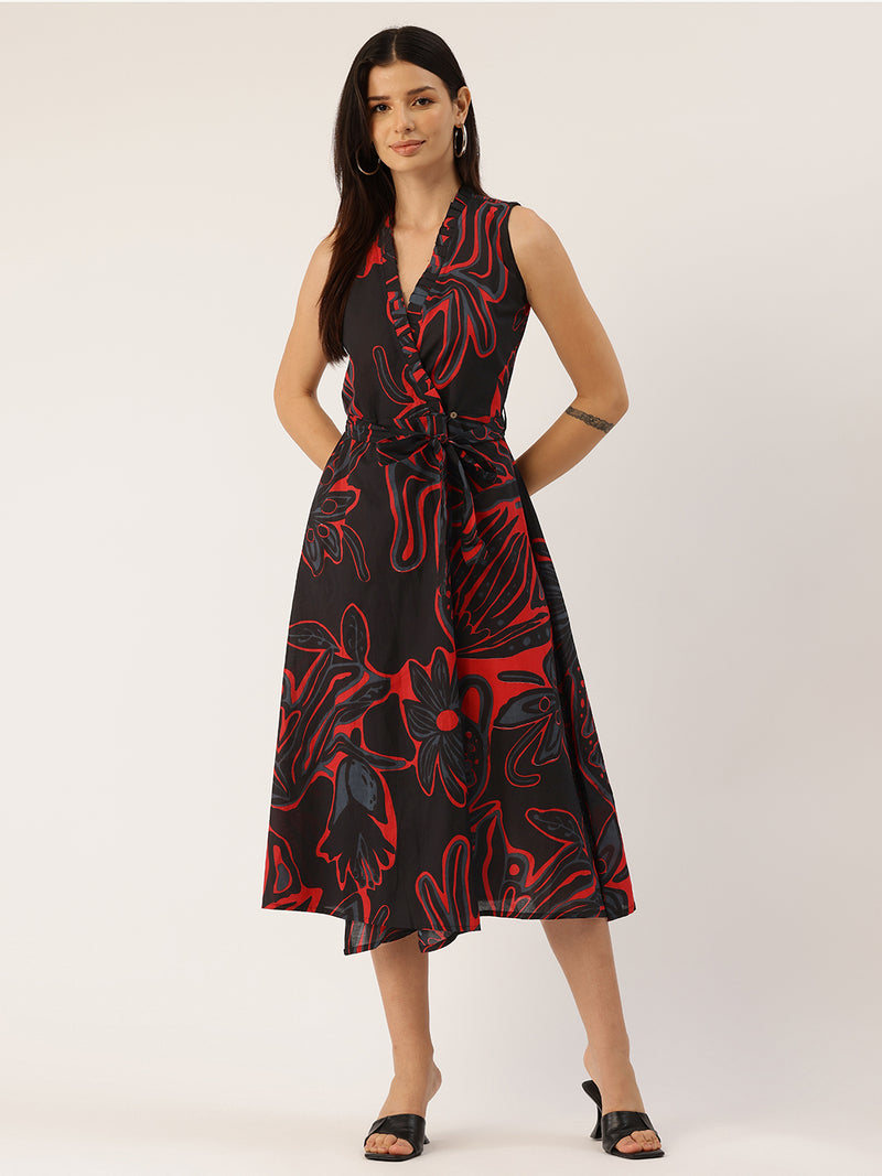 Floral Wrap Angrakha Dress – Lightweight Sleeveless Cotton Perfection
