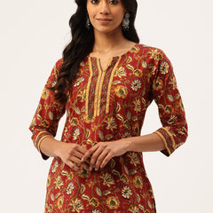 Empress Short Kurti for Women - V-Cut Neckline with Border Detail & 3/4 Sleeves