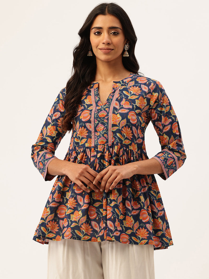 Peplum Hem TOP for Women - Mandarin Collar with V-Cut & 3/4 Sleeves