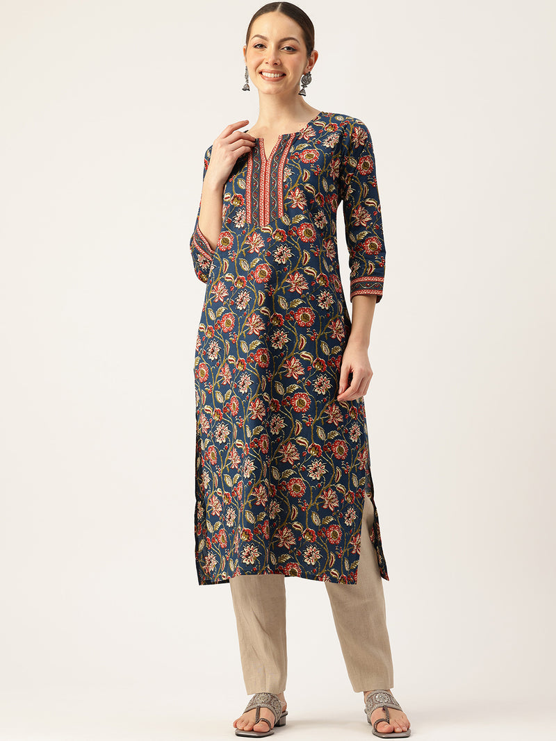 Empress Long Kurta for Women - V-Cut Neckline with 3/4 Sleeves