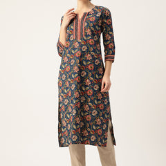 Empress Long Kurta for Women - V-Cut Neckline with 3/4 Sleeves
