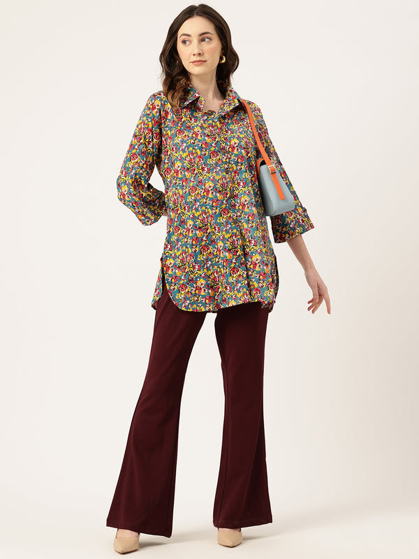 Versatile Collared Shirt with 3/4 Sleeves for Women – Elegant & Casual