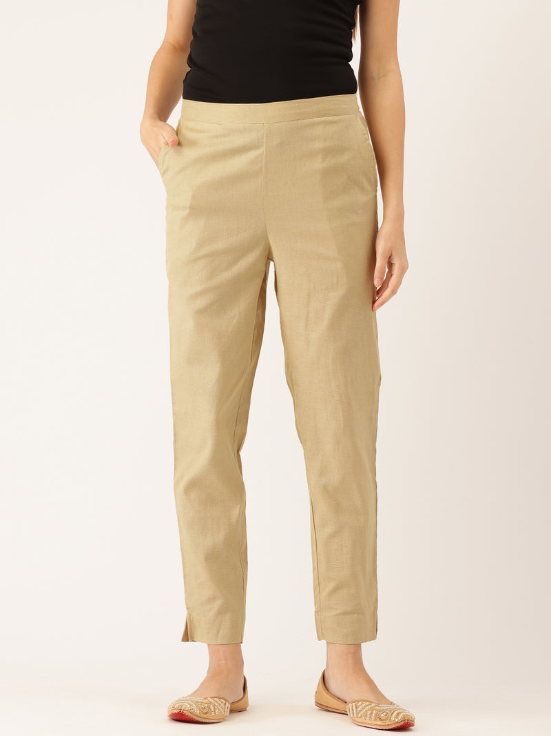 Cotton Pants - Double Pockets, Adjustable Waist, and Ankle-Length Fit
