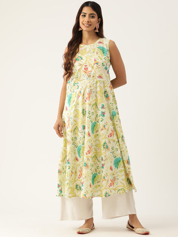 Cotton Printed Sleeveless A-Line Flared Kurti