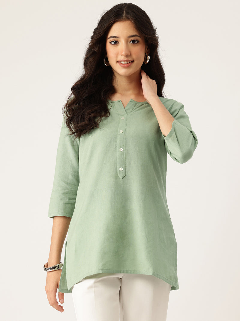 Elegant Short Kurti for Women –Button Detailing & 3/4 Sleeves | Round Neck |