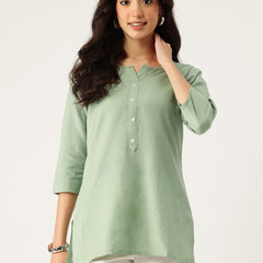 Elegant Short Kurti for Women –Button Detailing & 3/4 Sleeves | Round Neck |