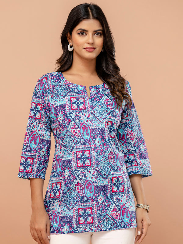 Elegant Printed Short Kurti – Soft Cotton, Everyday Style, Sizes S–XXL.