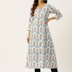 Floral Print 4 Button Angrakha Long Kurti