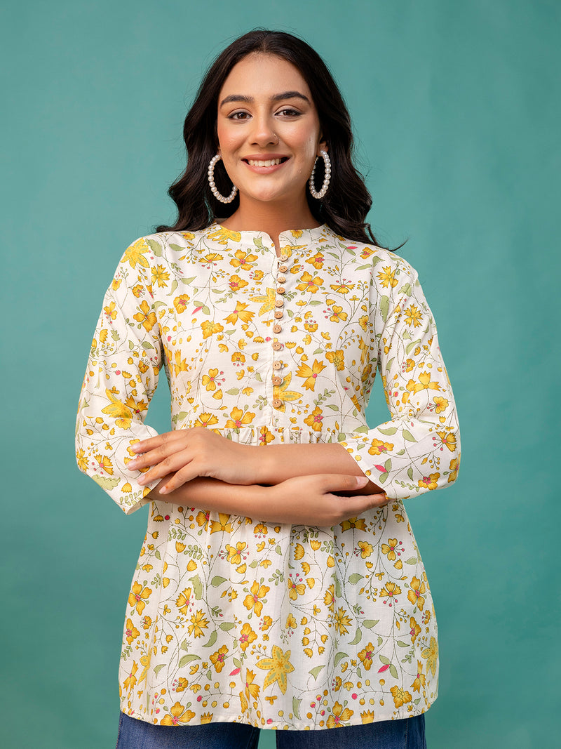 Tunic – Mandarin Collar, 3/4 Sleeves, Flattering Fit (Sizes S–XXL)