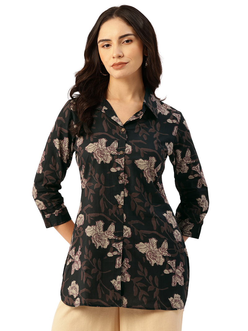 Versatile Collared Shirt with 3/4 Sleeves for Women – Elegant & Casual