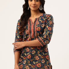 Empress Short Kurti for Women - V-Cut Neckline with Border Detail & 3/4 Sleeves
