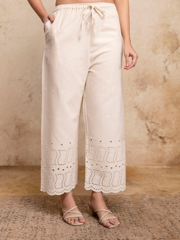 Women’s Cotton Embroidered Wide-Leg Palazzos | Soft, Breathable & Elegant