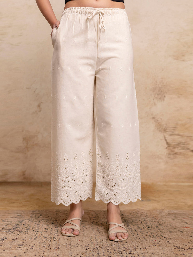 Women’s Cotton Embroidered Wide-Leg Palazzos | Soft, Breathable & Elegant