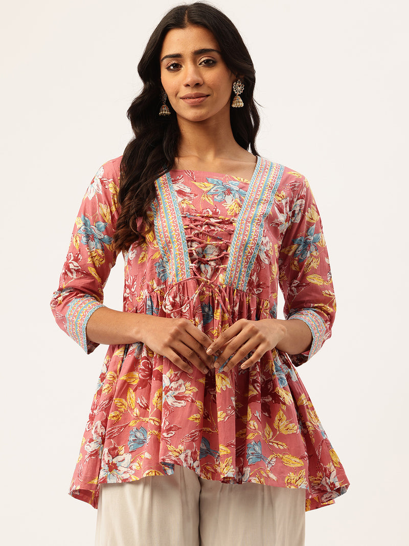 Princess Cut Top for Women - 3/4 Sleeves with Front Drawstrings