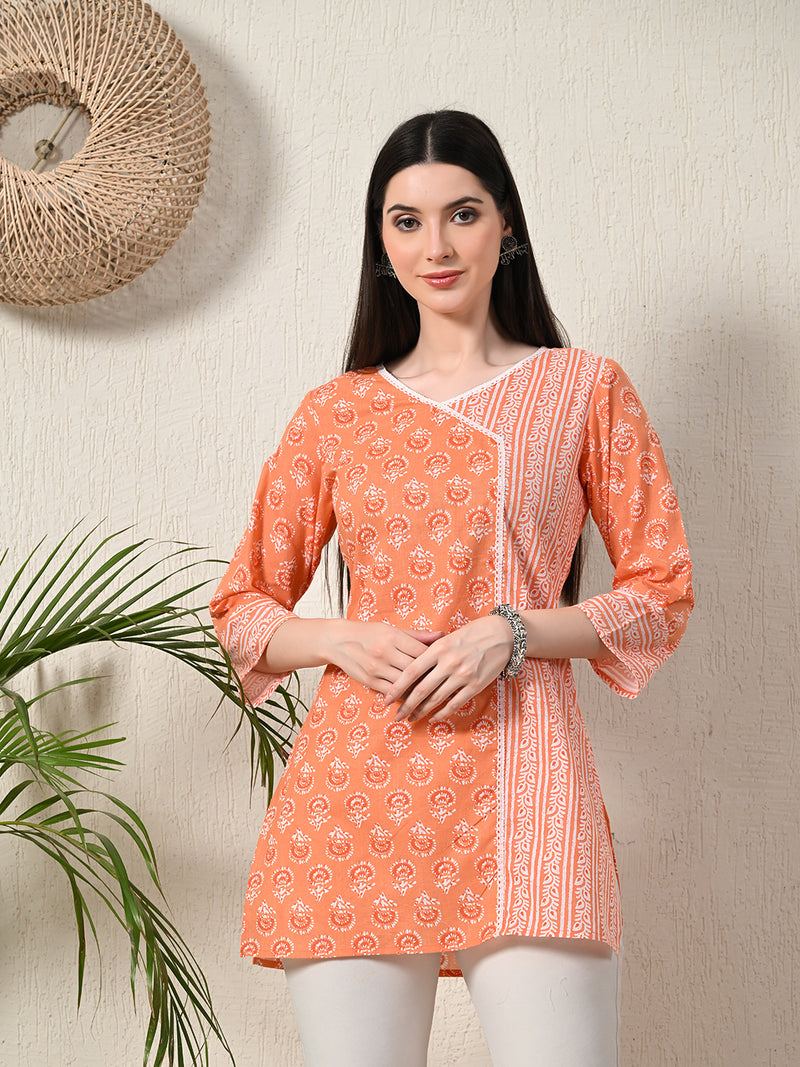 Graceful Wrap-Style Angrakha Cotton Kurti for Everyday Wear