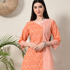 Graceful Wrap-Style Angrakha Cotton Kurti for Everyday Wear