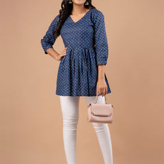 Ethnic Motifs Printed Gathers Cotton Tunic