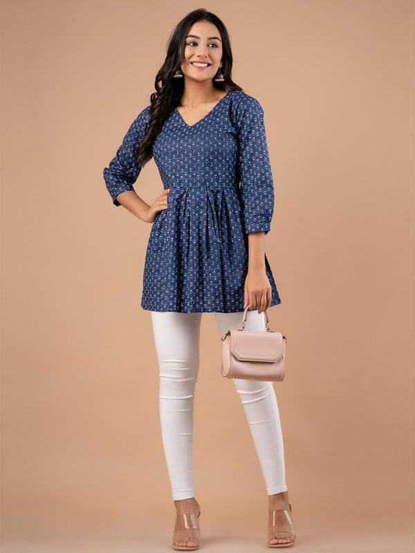 Ethnic Motifs Printed Gathers Cotton Tunic