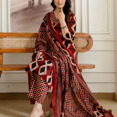 Bordered V-Neck 3-Piece Kurta Set with Ankle-Length Pants & Full-Length Dupatta (M–XXL)