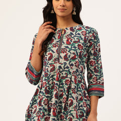 Inner Yoke Short Kurti for Women - Button Detail & 3/4 Sleeves