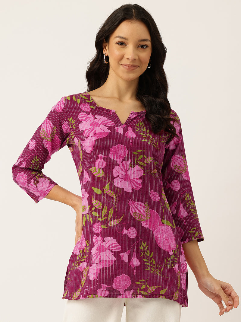 3/4 Sleeve Round Neck Vcut top Magenta Colour
