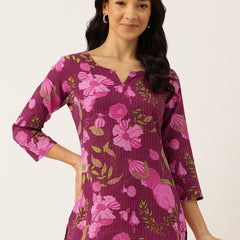3/4 Sleeve Round Neck Vcut top Magenta Colour