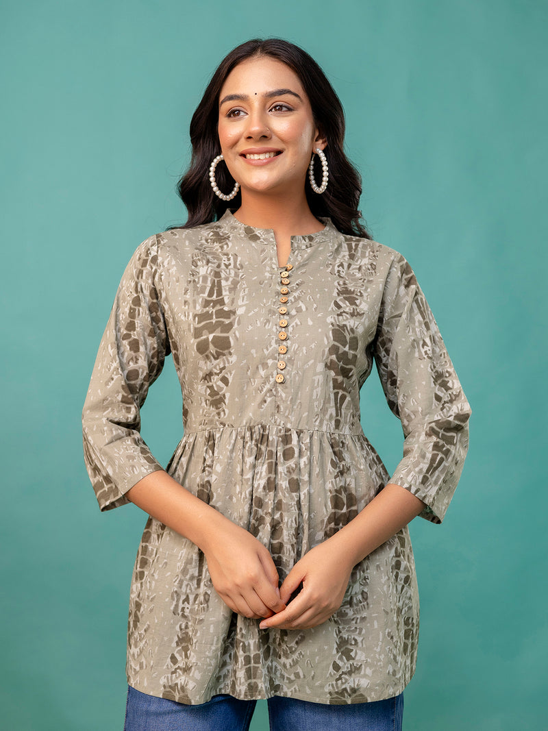Tunic – Mandarin Collar, 3/4 Sleeves, Flattering Fit (Sizes S–XXL)