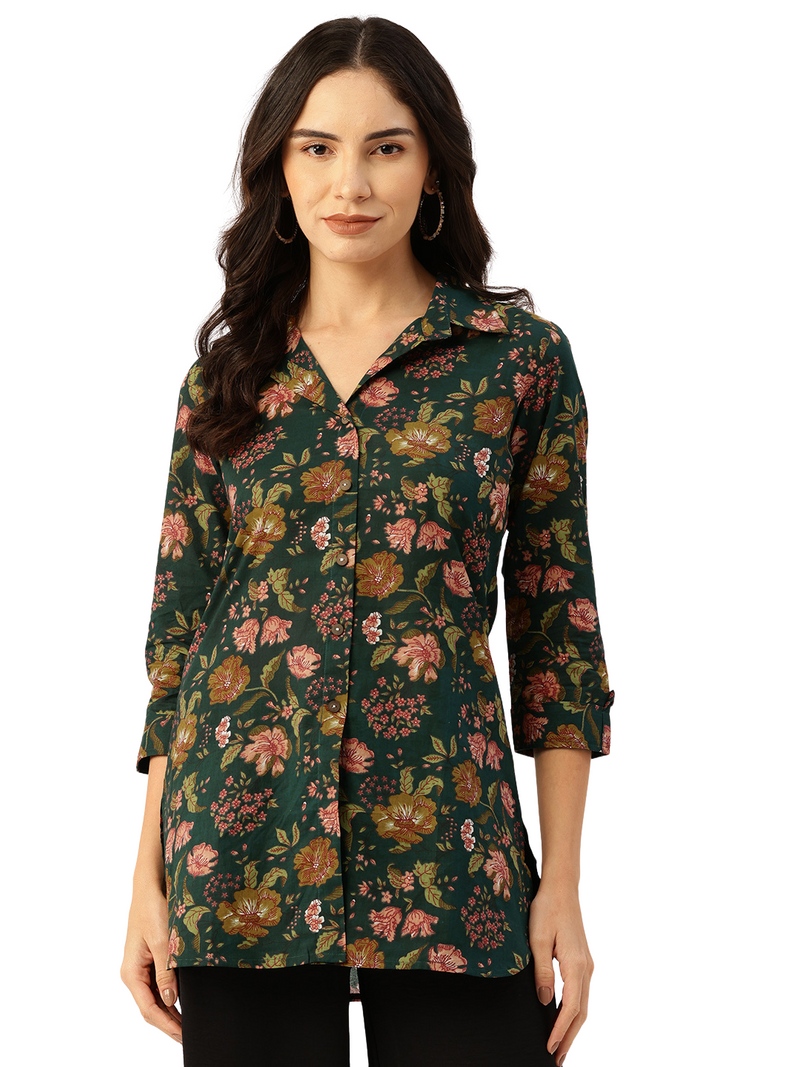 Versatile Collared Shirt with 3/4 Sleeves for Women – Elegant & Casual