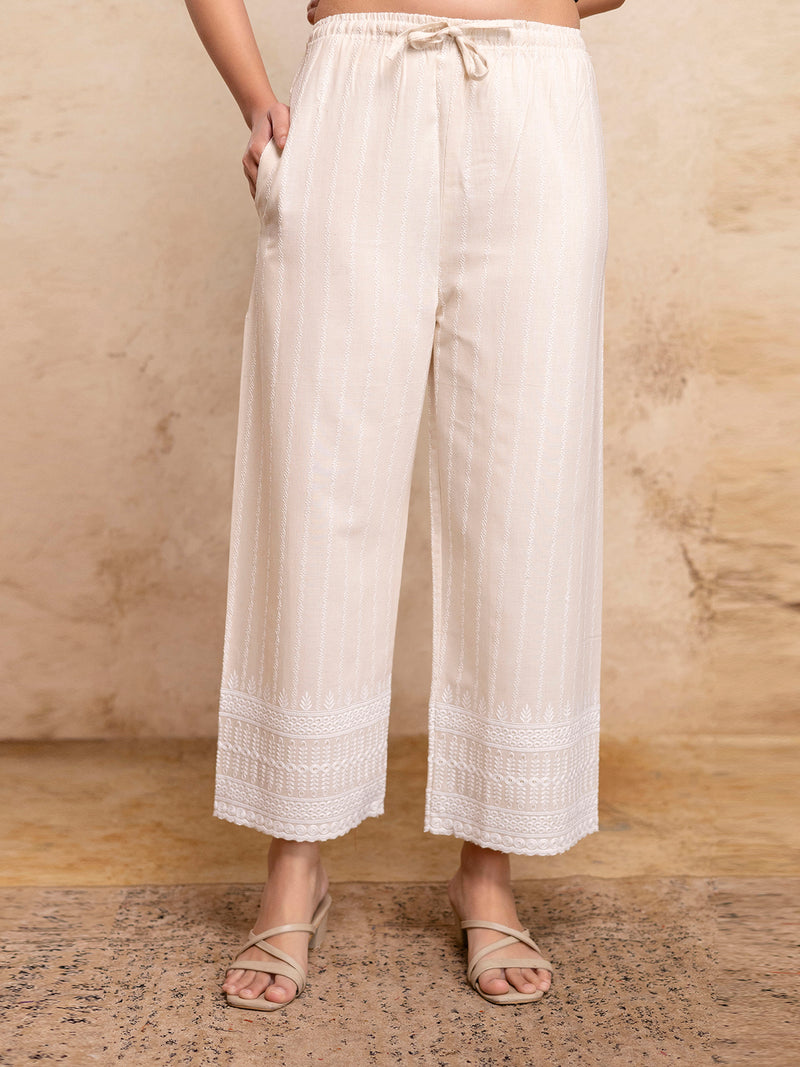 Women’s Cotton Embroidered Wide-Leg Palazzos | Soft, Breathable & Elegant
