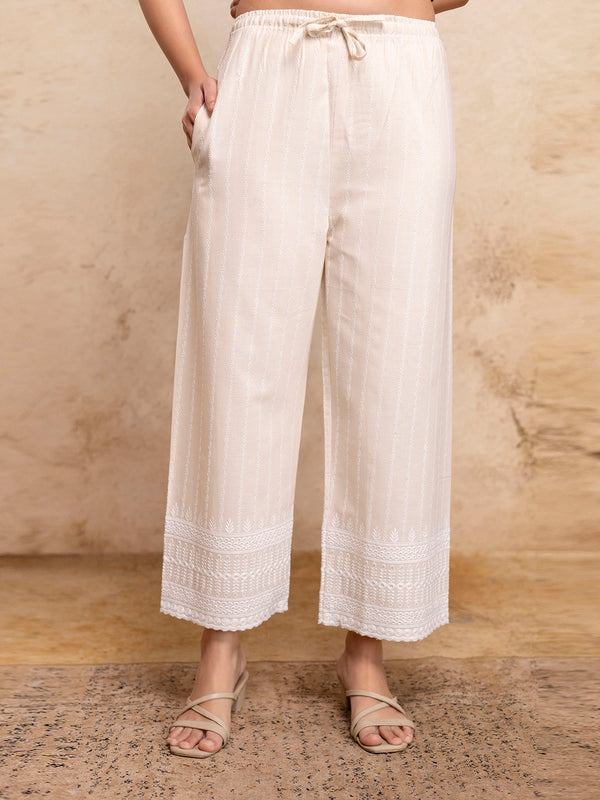 Women’s Cotton Embroidered Wide-Leg Palazzos | Soft, Breathable & Elegant