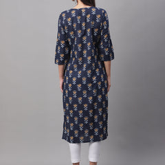 Women Blue Printed Straight Fit Kurti