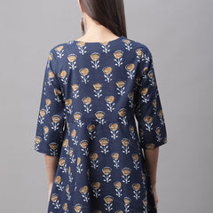 Women Blue Cotton Printed Short Kurti