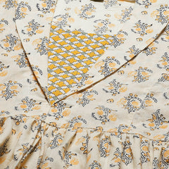Women Yellow Collared Printed Flared Kurti