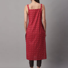 Women Red Printed Straight Fit Kurti