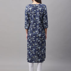 Women Blue Printed Straight Fit Kurti