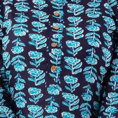 Women Blue Cotton Printed Short Kurti