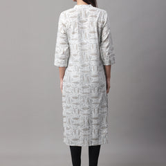Women White Printed Straight Fit Kurti