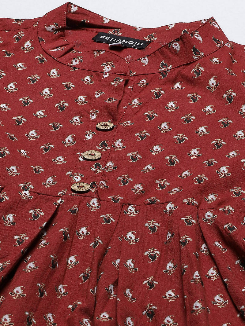 Women Red Pleated A-Line Designer Short Kurti