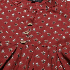 Women Red Pleated A-Line Designer Short Kurti