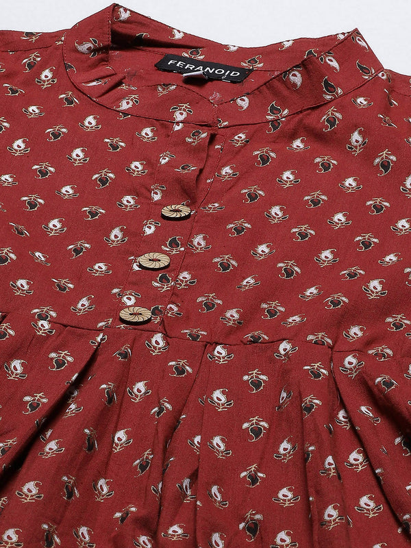 Women Red Pleated A-Line Designer Short Kurti