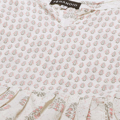 Women White & Baby Pink Cotton Printed A-Line Kurti