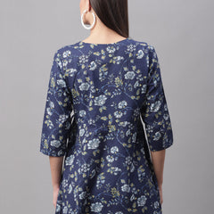 Women Blue Cotton Printed Short Kurti