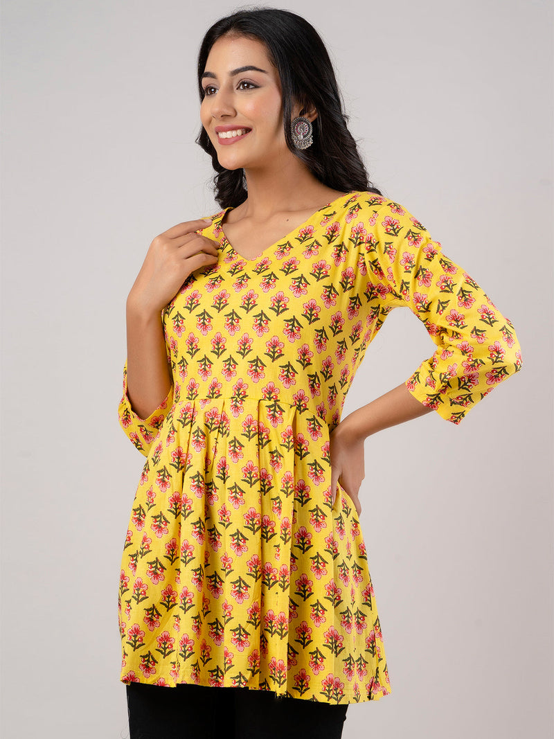 Printed Cotton Yellow Peplum Tunic