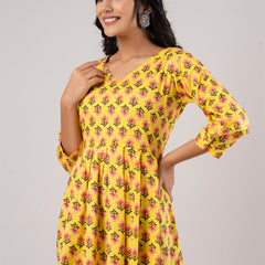 Printed Cotton Yellow Peplum Tunic