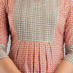 Women Pink Cotton Printed A-Line Kurti