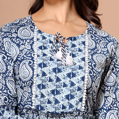 Cotton Printed Navy Blue Ethnic Motifs Dress