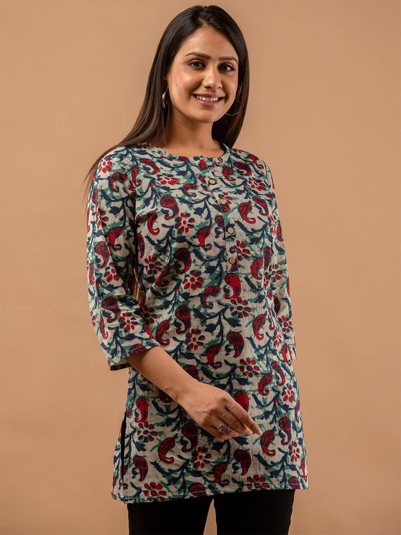 Women Multi Cotton Printed Short Kurti