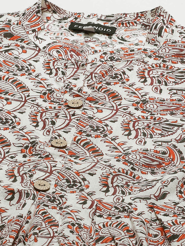 Women White Pleated A-Line Designer Short Kurti